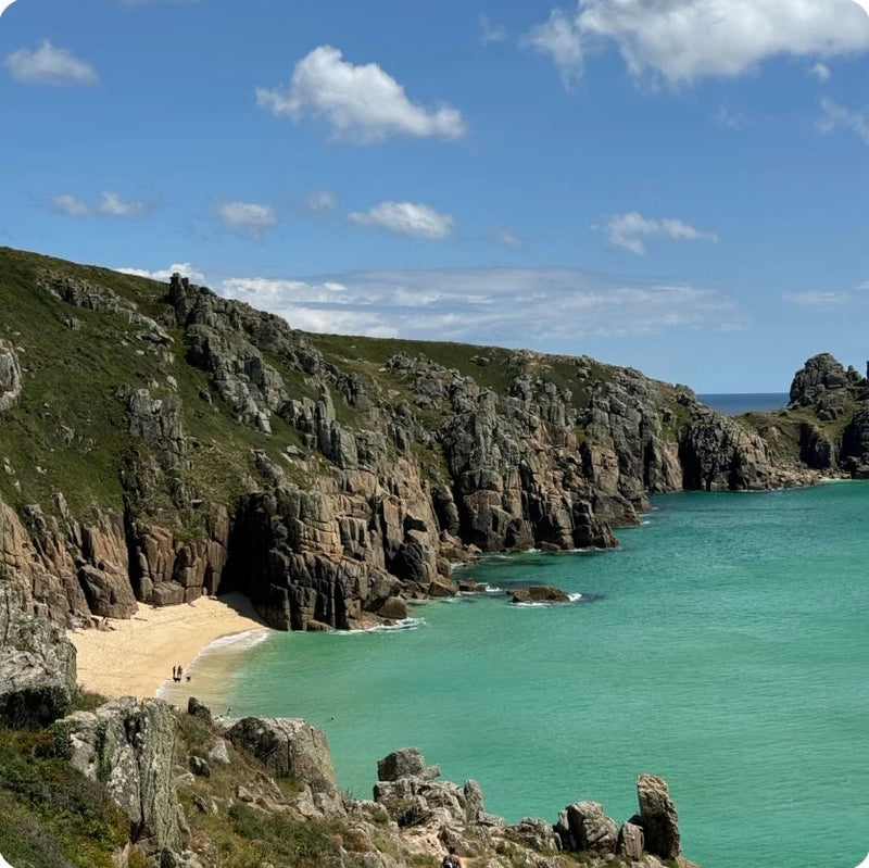 Pedn Vounder beach and turquoise water in Cornwall, UK