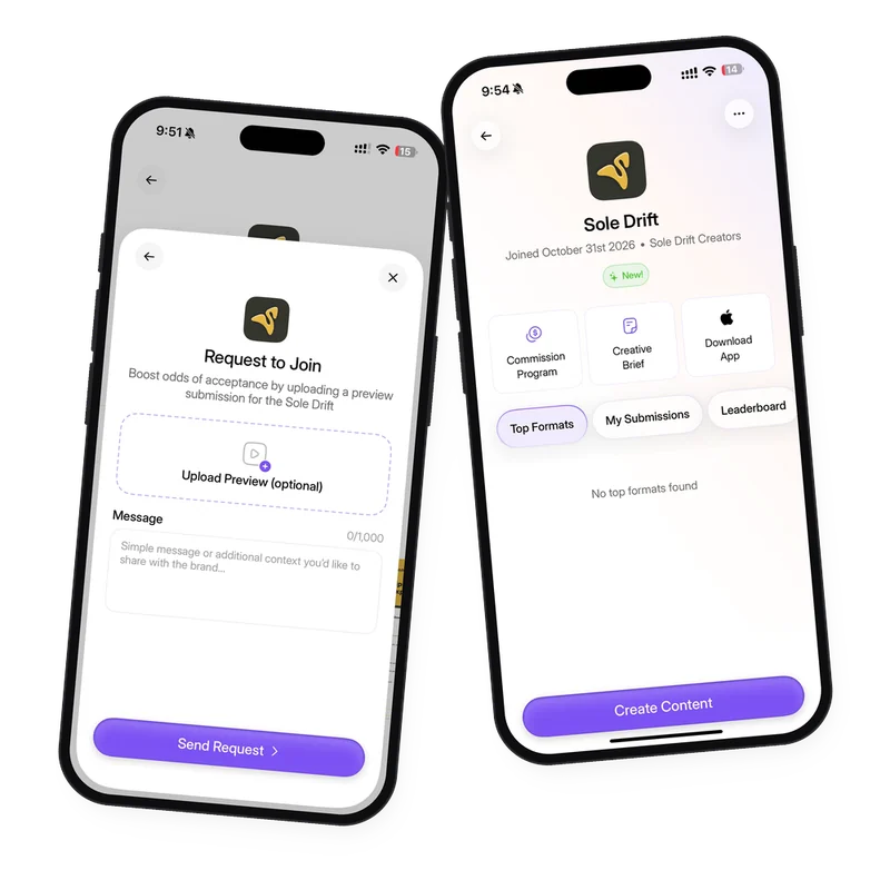 The Request to Join form on Trybe, and the Sole Drift program page
